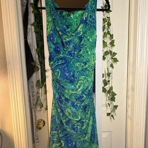 Lauren Ralph Lauren Vibrant Blue and Green Maxi Dress